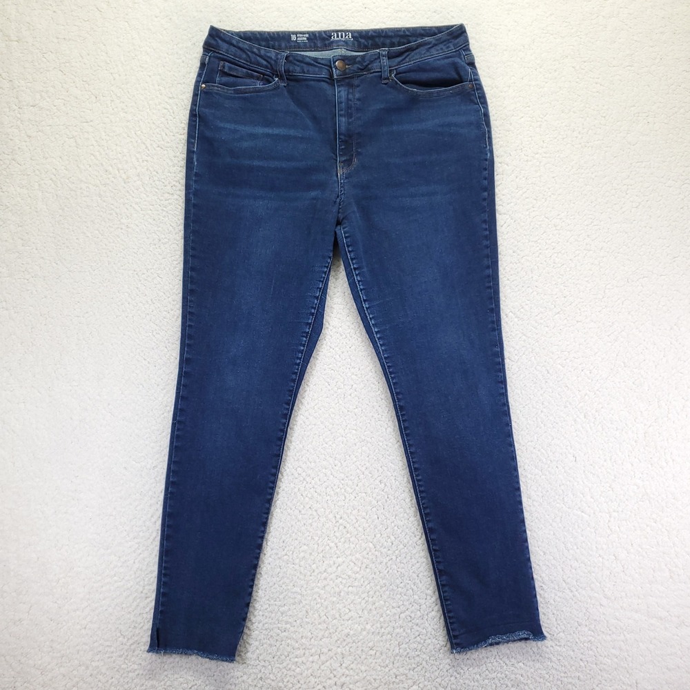 ANA A New Approach Womens High Rise Jegging Jeans Size 16 Dark Wash Raw Hem Blue